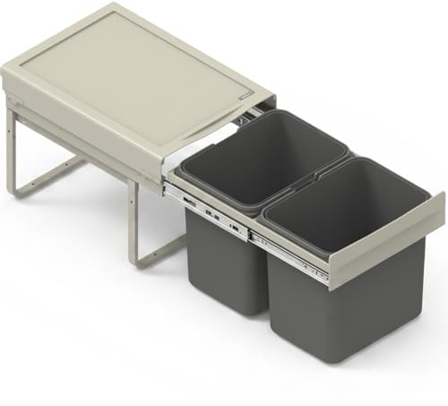REJS Cubo de Basura Encastrable para Armario de 40 cm Sistema de Reciclaje de 2 Cubos con Cierre Suave y Extracción Total 35 x 50 x 33 cm (2x 15L) Montaje Frontal Plata