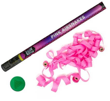 AKTIVHANDEL 3 Stück Konfettikanone Pink Airsnakes 80 cm, pinke Luftschlangen, Party Popper für Geburtstag, Hochzeit und Silvester, inkl. Einkaufswagenchip