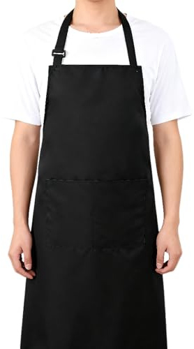 HJDJBD Schwarz Schürze,Kochschürze Damen,Apron,Schürzen,Damenschürze,Erwachsene,Unisex,Herren kittelschürze Langlebig,Bequem,Backschürze,Aprons,Mit Vordertasche,Waschbar,Zum Kochen,Backen,Koch,Küche