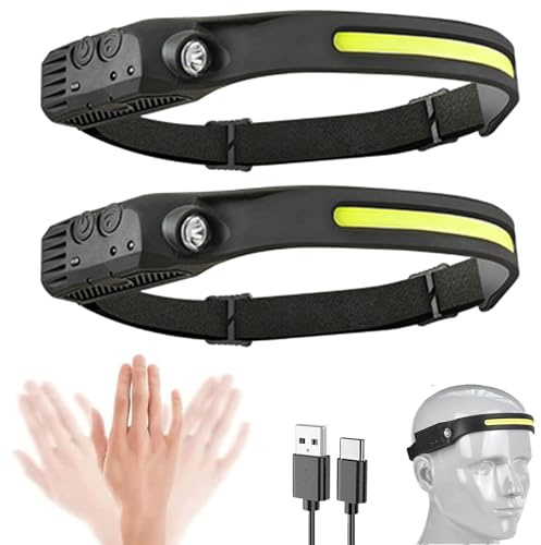 Head Torch, Luxelight LED Headtorch Rechargeable, Lumilight Head Torch 230° Wide Beam Headtorch, Rechargeable Waterproof Lightweight Headlamp for Running, Camping, Hunting (2, 1 Front Led Lichtleiste)