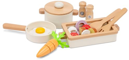 Woet Holz-Kochset mit Töpfen, Pfanne und Spielessen, 20 Teile | Spiellebensmittel aus Holz, Kochset, Töpfe und Pfannen, Gemüse und Utensilien, Koch-Rollenspiel, ab 2 Jahren