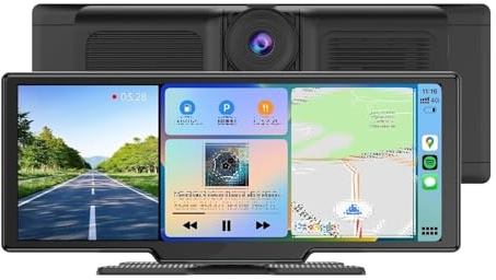 Sistema de navegación por vídeo con reproducción de Coche. Pantalla CarPlay con resolución 4K para cámara de salpicadero Delantera y Trasera 9,3 Pulgadas.Inalámbrica para Apple