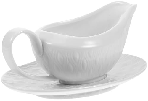 Toyvian Cerámica Sauce Dispenser con Asa y Platillo Salsera Multifuncional para Cocina para Salsas Aderezos y Leche Diseño Clásico y Fácil Limpieza