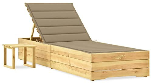 SKTQYQO Lettino da Giardino in Legno di Pino Impregnato con Tavolino e Cuscino Beige Regolabile per Esterni, Lounge Chair Relax con Piano Portaoggetti Questo lettino prendisole