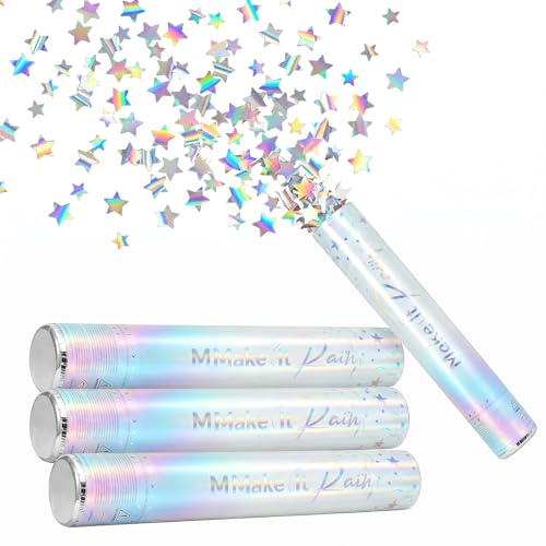 Konfetti Kanone - 4 Stück 30cm Konfettikanone, Poppers mit Silber Sterne, Parteien Confetti Kanone, Papier Konfetti Shooter für Geburtstagsfeiern Hochzeiten Jubiläen Babypartys Feiern Party-Zubehör