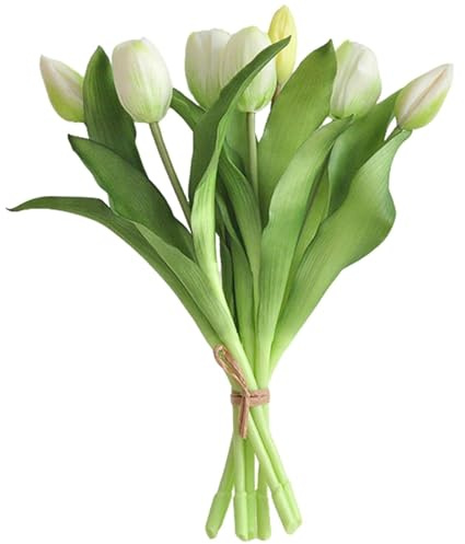 7 Pezzi Tulipani Finti Realistici Fiori Finti Piante Finte che Sembrano | Vere Tulipani Artificiali per Bouquet Nozze Decorazione Tavolo Casa Feste Uffici Hotel Fai Da Te (Bianco)