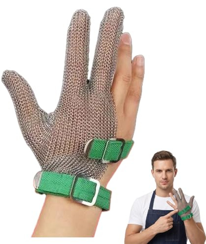 Kgfvesdc Sicherheitsarbeitshandschuhe,Kettenhandschuh Metzger Edelstahl,Schnittschutz,Langlebig, Rostfrei,FüR Fleischverarbeitung,Maschinenbau, AusternöFfnen(Drei-Finger-Modell-M)