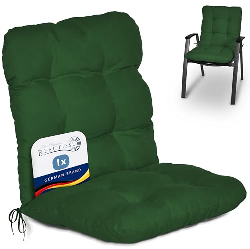 Beautissu Cuscino per sedie da Giardino con Imbottitura per Interni ideale | 100x50x8cm Verde Scuro morbido comoda e soffice anche per spiaggine Esterni schienale basso seduta sedia esterno Flair NL