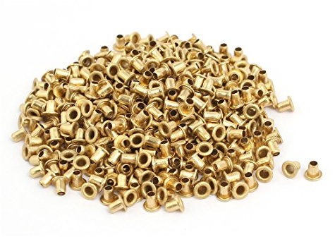 Sourcingmap 500pcs M2.3 x 3mm Brass Plated Metal Hollow Eyelets Rivets Gold Tone