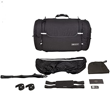DEEMEED Motorrad Hecktasche, rollenförmig, aus wasserdichtem Cordura, 51 Liter Fassungsvermögen + zusätzliche Regenhülle inklusive (Cordura, L (51 L))