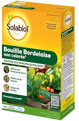 SOLABIOL Bouillie Bordelaise - 400Kg - 64L De Solution - Fongicide Polyvalent - Traitement Préventif & Traditionnel - Mildiou Tavelure Cloque Du Pêcher - Non Colorée SOBOU400N