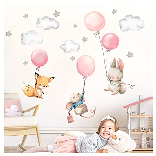 Little Deco Wandtattoo Fuchs Maus und Hase mit Luftballon DL609 M - 100 x 58 cm (BxH)