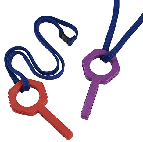 Sensory Direct Chewbuddy Pling Grab Chew & Cordino – Confezione da 2, supporto sensoriale per masticazione o dentizione,per bambini, adulti, autismo, ADHD, SPD, motori orali o ansia; rosso e viola