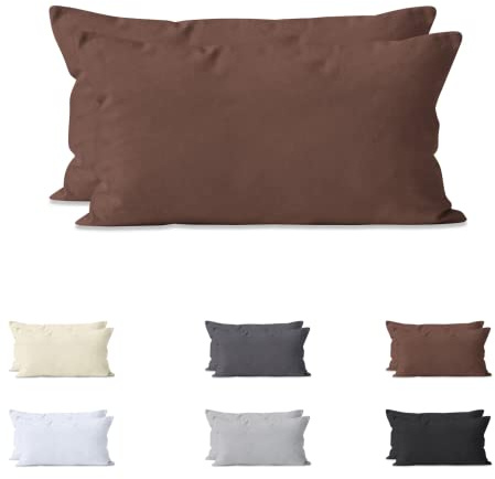 Hometex Premium Textiles 2-er Set Kissenhülle Baumwolle Jersey | Doppelpack Kissenbezüge ca. 160 g/m² | Oeko-TEX®Standard 100 Kissen-Bezug mit Reißverschluss | 40x80 cm Braun