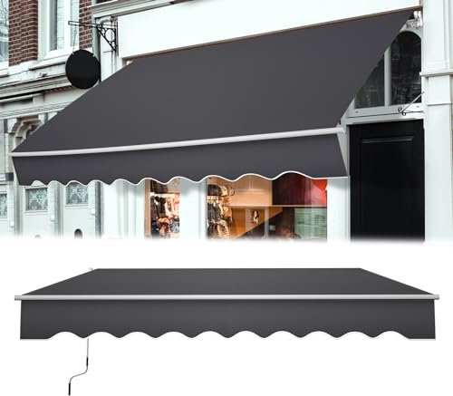 HENGMEI Tenda da sole per balcone, con braccio snodato, 360 x 300 cm, con manovella, protezione solare per cortili, balconi, grigio