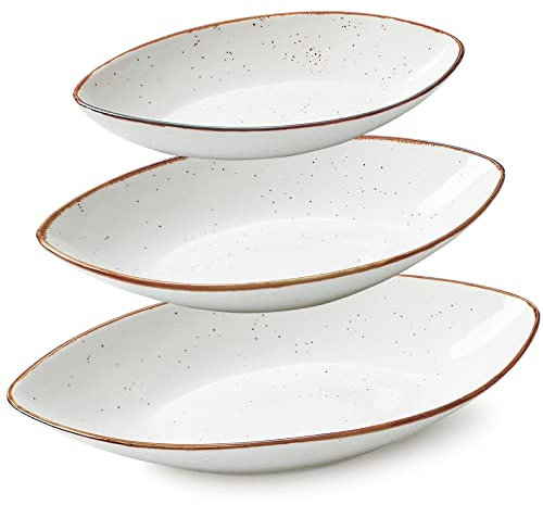 ONEMORE Set di 3 Piatti da Portata Ovali Bianchi, Piatti in Porcellana Grandi, Piatti da piccole a grandi 25.5/30.5/35.5 cm, Set di Piatti in Ceramica