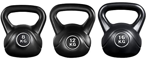 Yaheetech Ensemble de Kettlebells 8kg & 12kg & 16kg 3 Kettlebells Revêtus de HDPE pour la Salle de Sport à Domicile Musculation l'haltérophilie Noir