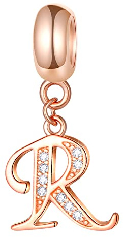 GLOWDAS Roségold Buchstaben Charms Initial A-Z Alphabet Perlen, 925 Sterling Silber Dangle CZ Geburtsstein Anhänger, Mütter Tag Geburtstag Geschenke für Europäische Charm Armband