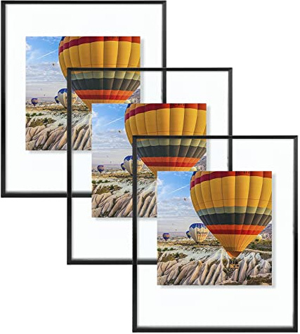 Golden State Art, Schwebender Bilderrahmen aus Aluminium, 40,6 x 50,8 cm, gehärtetes Klarglas, zeigt Fotos in jeder Größe bis zu 40,6 x 50,8 cm, für Zuhause oder Galerie-Dekoration (schwarz, 3 Stück)