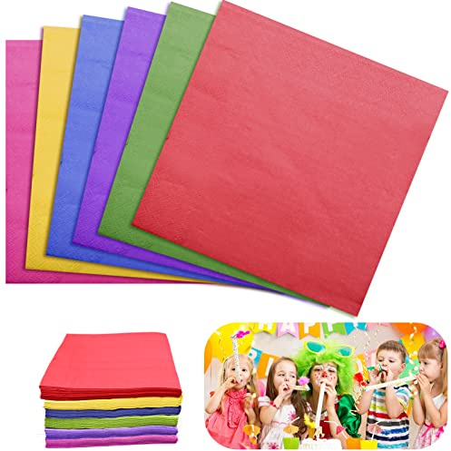 INHEMING Colorful Party Paper Napkins 120 Pcs Rainbow Coloured,Cocktail Luncheon Beverage Napkins,Mixed Colour Paper Serviettes Soft Napkins Disposable 2 Ply 33x33cm