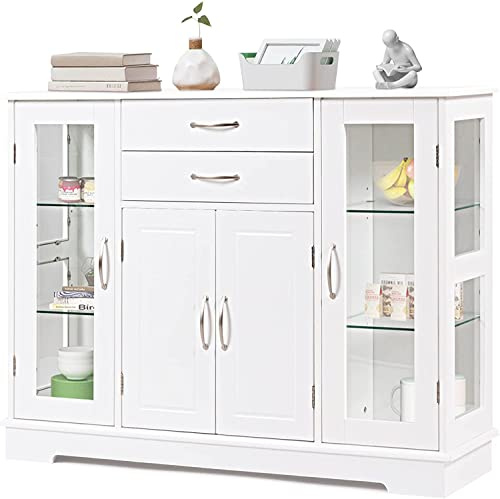 GIANTEX Buffet de 3 Couches avec Étagères Réglables et Portes, Meubles de Rangement Contemporains avec 2 Tiroirs et 3 Compartiments, Idéal pour Salon, Salle à Manger, Bureau, Couloir (Blanc)