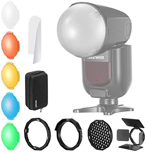 NEEWER Round Head Flash Accessories Kit for Z2 Z1 Speedlite, Includes Barndoor, Grid, Filters, Dome Diffuser, Diffuser Panel, Bounce Diffuser, GM-M1