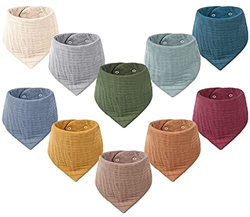 VOMARHUG Muslin Baby Lätzchen,10 Stück Sabberlätzchen Baby,Muslin Dreieckstuch Super Saugfähige Bio-Baumwoll Halstuch Baby Lätzchen für Säugling Kleinkinder