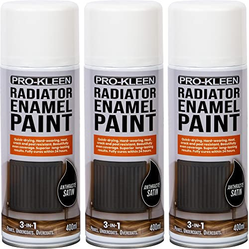 Pro-Kleen Radiator Enamel Spray Paint Anthracite Satin 3 x 400ml - Heat Resistant up to 100ºC - For Radiators, Hot Pipes, Water Tanks & More - Fast Drying & No Primer Needed