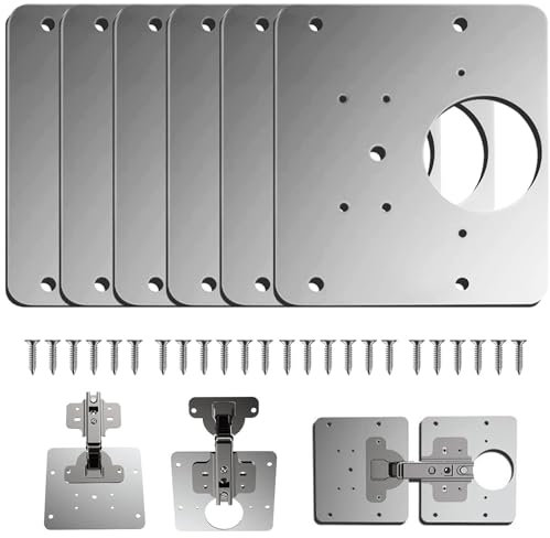 Plaque de réparation de charnière d'armoire, 9x9cm clips de réparation de charnière à visser avec trou, inoxydable avec vis de montage pour meubles en bois, cuisine, placard (6)