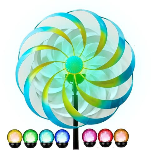 HAZARA Cazador De Viento, Spinner De Viento Al Aire Libre, Bola De Cristal con EnergíA Solar con CinéTica Molinos De Viento Al Aire Libre,Blue