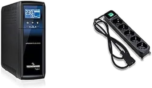 Tecnoware Onduleur EXA Plus 1500 - ASI PC Gaming et Consoles - Silencieuse - 8 Sorties IEC - Puissance 1500 VA + Multiprise avec Protection de Sécurité et Interrupteur Lumineux - Fiche entrée IEC C14