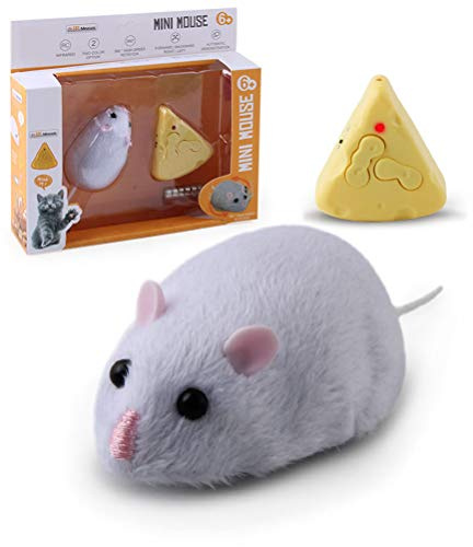 Allsmart Maus-Plüschtier, Ferngesteuertes Maus-Spielzeug, Katzenspielzeug, Lebensechtes, Bequemes Plüsch-Rattenspielzeug, Gefälschtes Ratten-Maus-Spielzeug (Hellgrau)