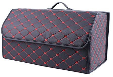 Kofferraumtasche faltbar für Mercedes Benz EQ EQA 250 300 350 EQB 250 300 350,PU-Leder Auto Kofferraum Organizer zum Aufbewahren und Verstauen Auto Zubehör Innenraum,E-Black-Red-L
