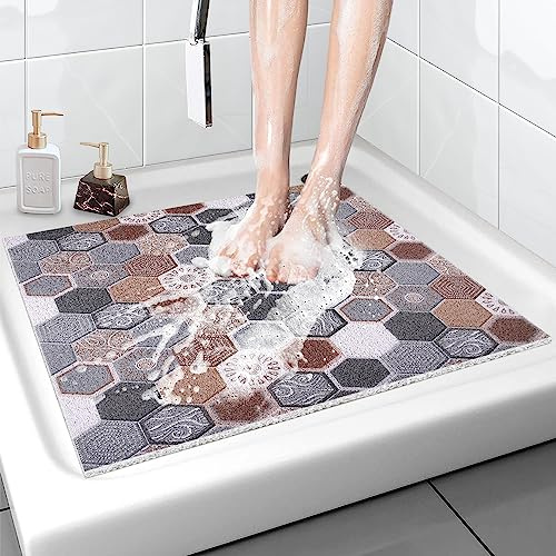 Duschmatte rutschfest 80x80 cm - Weich Komfort Badematte mit Ablauflöchern, PVC-Luffa Massage Antirutschmatte für die Dusche, Schnell trocknend