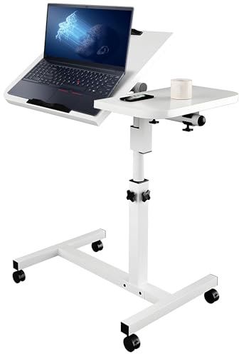 uyoyous Beweglicher Überbetttisch, Computerarbeitsplätze, Laptoptisch für Sofa, höhenverstellbar, 61-91 cm, Stehpult mit Rollen, tragbarer Beistelltisch für Wohnzimmer, Schlafzimmer, Weiß