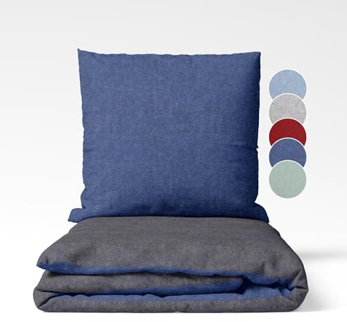 sleepling Feinbiber Bettwäsche, Winterbettwäsche 2-teiliges Set Bettbezug 135x200cm + Kissenbezug 80x80cm, Wendebettwäsche, 100% Baumwolle, Made in Germany, Oeko-TEX, Waschbar, Dunkelblau Dunkelgrau