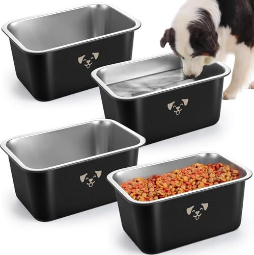 Sweetude 4 Pcs Large Water Bowls for Dogs Large Dog Food Bowls Stainless Steel Extra Large Dog Bowl Metal Pet Bowls Rust Resistant Large Capacity for Pets Dogs (Black,2.64 Gallon)