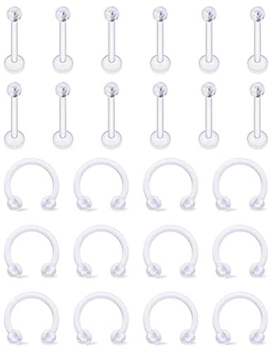 Tolldek 24 Stücke Piercing Nasenstecker, Transparent 1.2mm C Stud Nase Piercings, Ring Piercing, Ohrringe Lippenring für Frauen