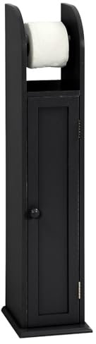 Taylor & Brown Free Standing Tall Wooden Toilet Paper Roll Holder Bathroom Cabinet Tissue Storage Cupboard Stand with Shelf, Black W18cm x D20cm x H79cm