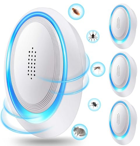 Ultrasonic Pest Repellent Plug-in | 4 Pack Mouse and Spider Repeller - Powerful Mouse Deterrent with UK Plug - Ideal for Mice, Spiders, Insects,Ect. - Effective Pest Control