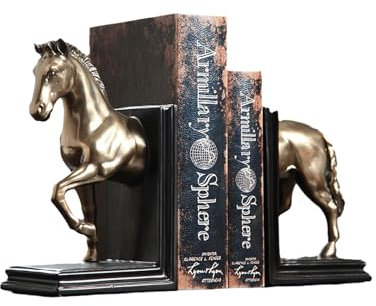 Dekorative Buchstützen aus Kunstharz, dekoratives Buchstützen-Set im goldenen Pferd-Design, robuste dekorative Buchstützen für Zuhause und Büro, Vintage-Bücher-Dekor
