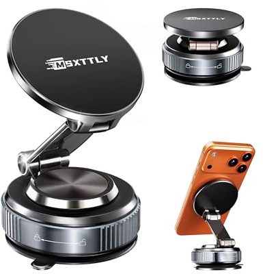 MSXTTLY Car Phone Holder Vmag-S2, 2026 Vacuum Magnetic Phone Holder for cars, Strong Suction, 360° Rotation, Foldable Design, Compatible with iPhone 17/16/15/14/13/12 & Android, Black