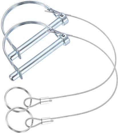 PATIKIL 2 Stk Anhängerkupplungs-Steckbolzen 5/16x 1-9/16 (8mm x 70mm) D-Form Schaft-Sicherungsstift Mit Ohrverlängerter Schnur Schnellspannring Rundbogendraht-Halter Für Kupplungen