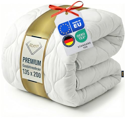4bett Premium Ganzjahresdecke 135x200 cm – Weiche Mikrofaser Bettdecke für Allergiker – Atmungsaktive Steppdecke, Waschbar bei 60°C, Oeko-TEX Zertifiziert, Made in EU