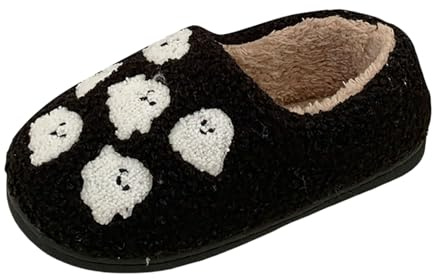 Generisch Ciabatte Donna Con Stampa Halloween Accoglienti Donna Slippers 2025 Inverno Caldo Peluche Confortevole Pantofole In Pelle Di Agnello, Nero , 41 EU