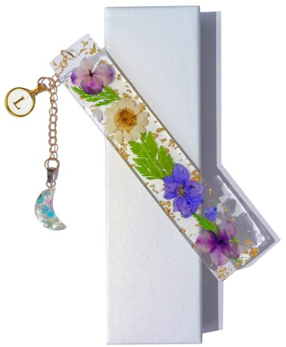 Macamolly Lesezeichen Personalisiert Buchstabe L Schulanfang Geschenk | Trockenblumen Lesezeichen, Harzmaterial, leicht und langlebig, Lehrerinnengeschenk, Weihnachtsgeschenke für Frauen