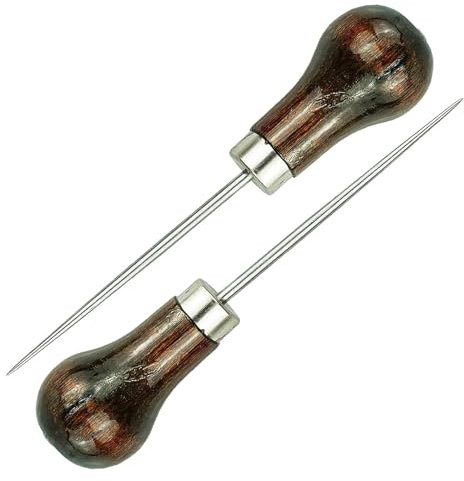 2 PCS Bradawl Tool, Handwork Sewing Awl, Versatile Bradawl for Wood, Portable Fine Bradawls Tool, for Sewing Crafting Leather Perforating Needle Removal(Brown)