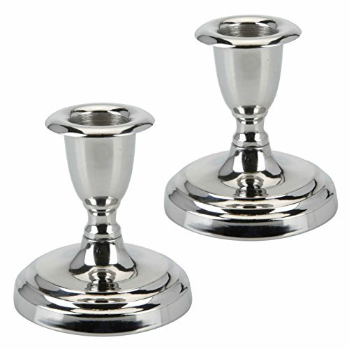 Marzoon 2er Set Kerzenständer in Silber aus Metall, Höhe 8cm, Kerzenhalter für Stabkerzen mit rundem Fuß