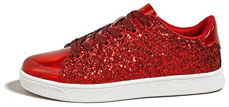 LUCKY STEP Scarpe da Ginnastica Donna | Sneakers con Glitter | Sneakers alla Moda(Rosso, 10US-41EU-8UK)