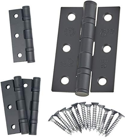 EAI 3 Inch / 76mm Ball Bearing Door Hinges 2 Pair Pack [4 Hinges & Screws] Black
